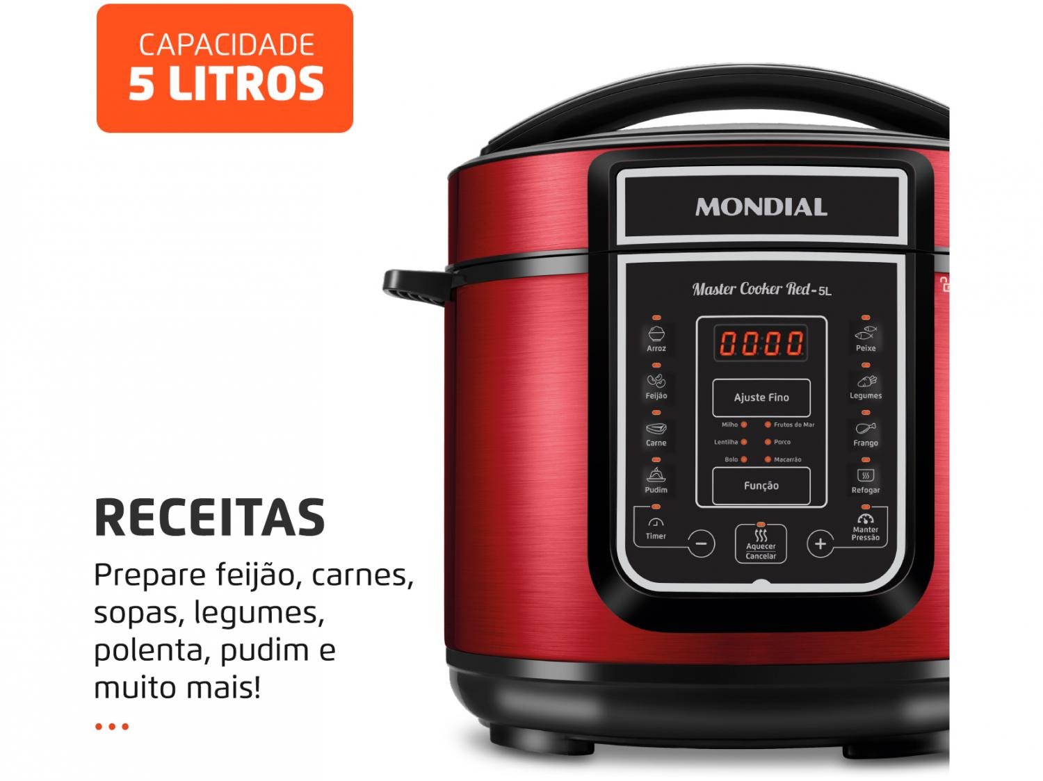 Panela de Pressão Elétrica Digital Mondial - Master Cooker Red PE-39 900W 5L Timer - 110 V - 1