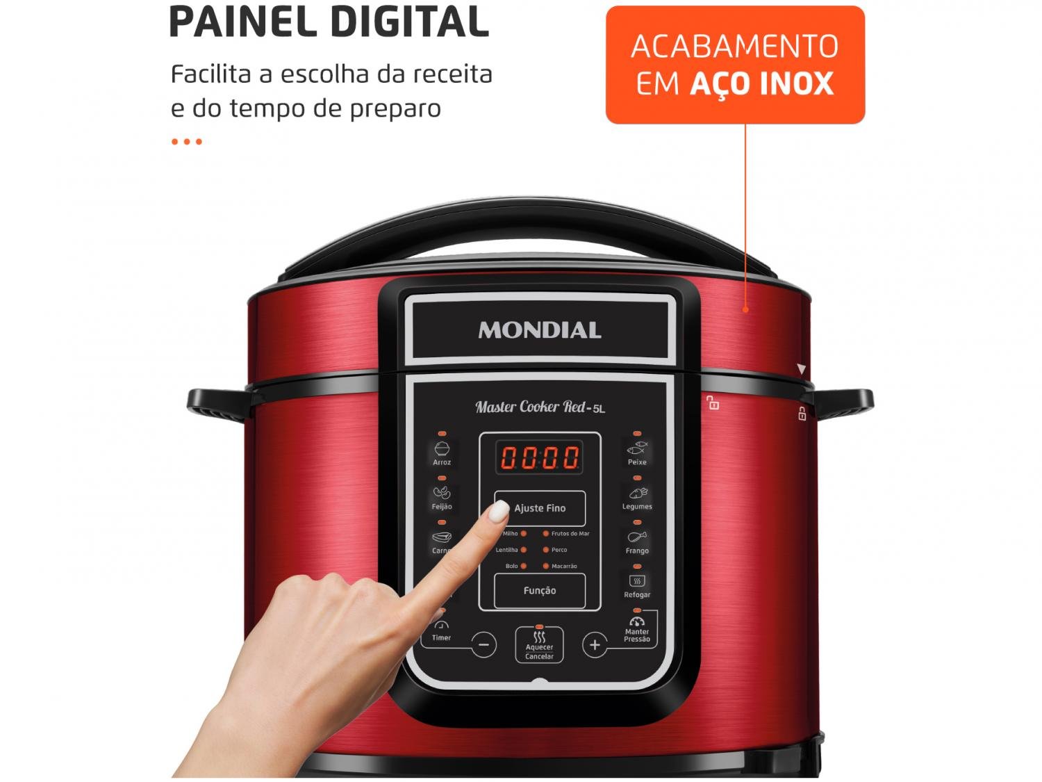 Panela de Pressão Elétrica Digital Mondial - Master Cooker Red PE-39 900W 5L Timer - 110 V - 4
