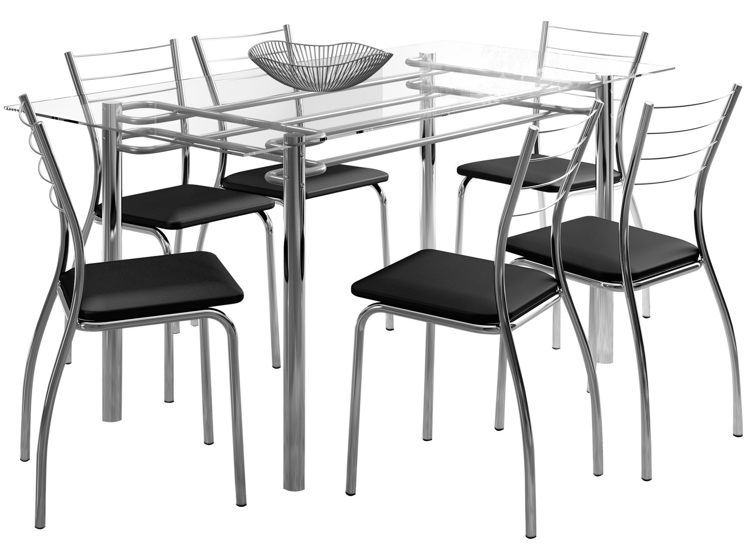 Conjunto de Mesa 6 Cadeiras MÃ³veis Carraro - Iara - Preto - 1