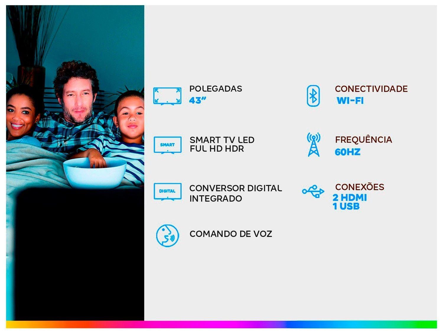 Smart TV 43° Full HD LED TCL 43S6500 - Android Wi-Fi 2 HDMI 1 USB - Bivolt - 1
