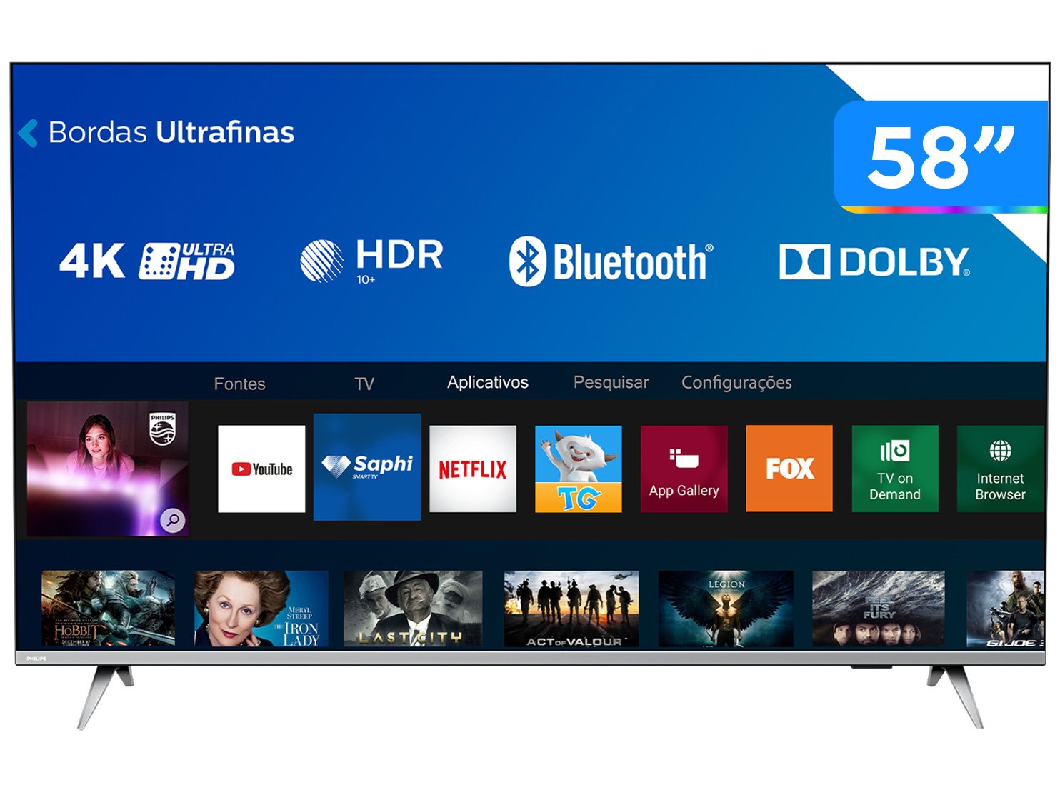 Smart TV 4K 58° UHD Philips 58PUG6654/78 Wi-Fi - Bluetooth HDR 3 HDMI 2 USB Bordas Ultrafinas - Bivolt