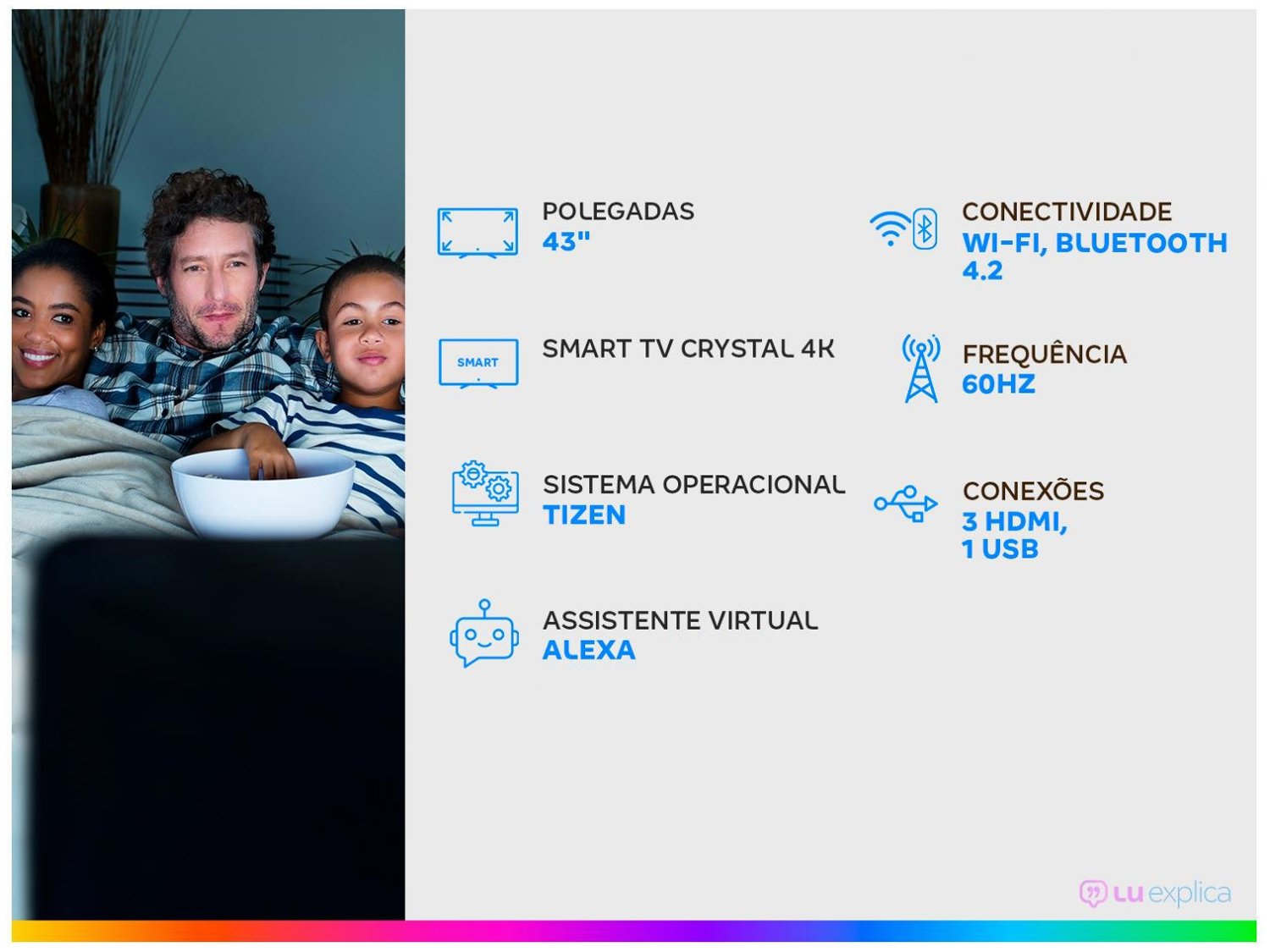 Smart TV 43° Crystal 4K Samsung 43AU7700 Wi-Fi - Bluetooth HDR Alexa Built in 3 HDMI 1 USB - Bivolt - 1