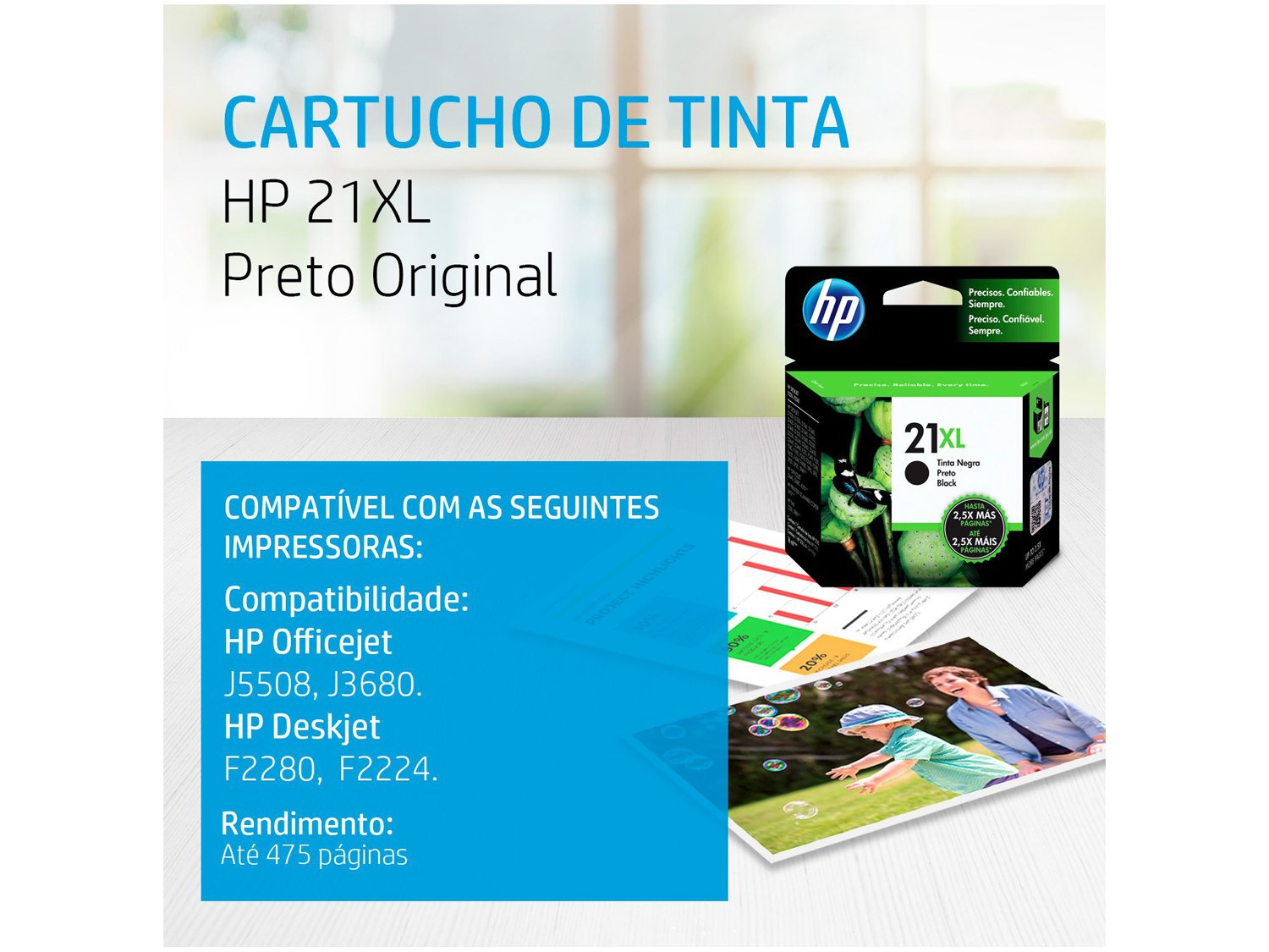 Cartucho de Tinta HP Preto 21 XL - Original - 1