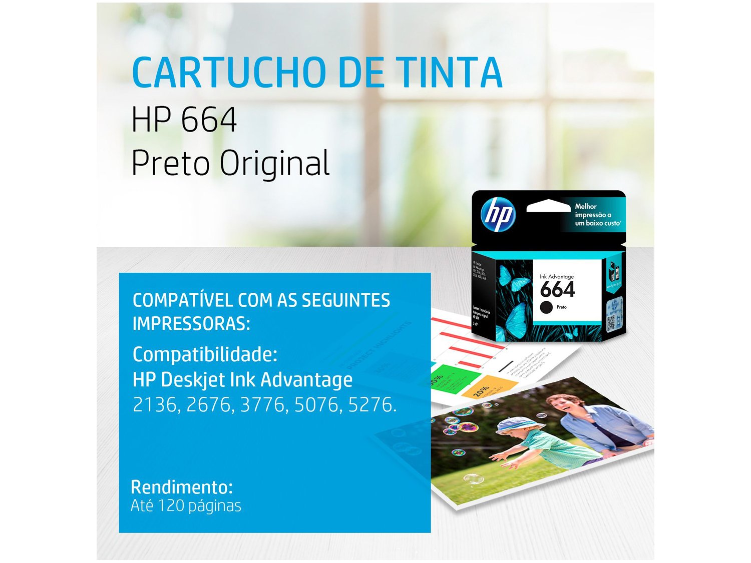 Cartucho de Tinta HP 664 Preto - F6V29AB - 1