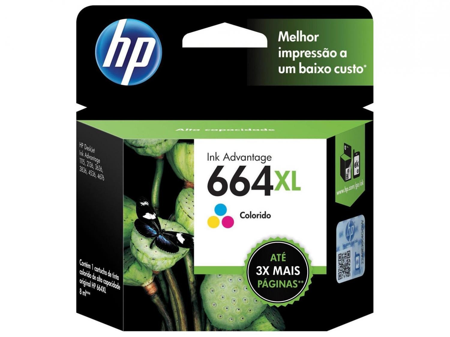 Cartucho de Tinta HP Colorido 664 XL Original - 0