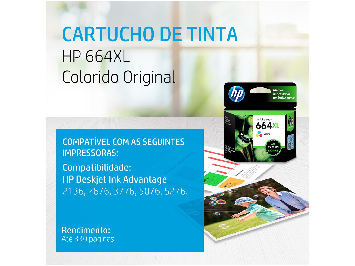 Cartucho de Tinta HP Colorido 664 XL Original - 1