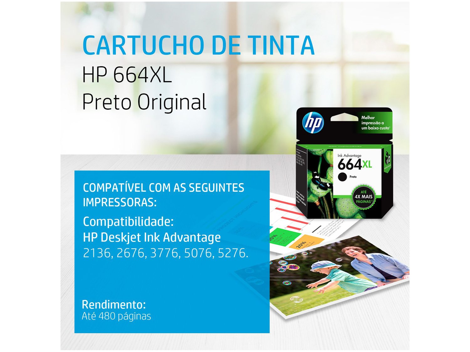 Cartucho de Tinta HP Preto 664 XL Original - 1
