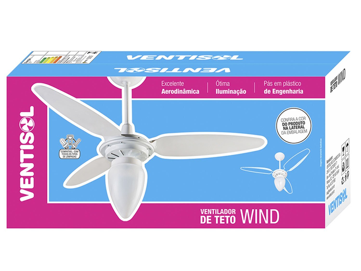Ventilador de Teto Ventisol Wind com Lustre e 3 Velocidades - Branco - 110v - 2