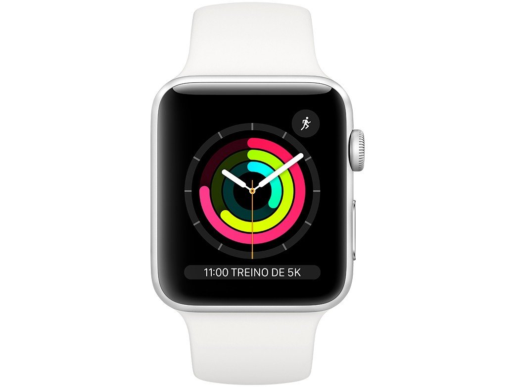 Apple Watch Series 3 (GPS) 42mm Caixa Prateada - Alumínio Pulseira Esportiva Branca - 1