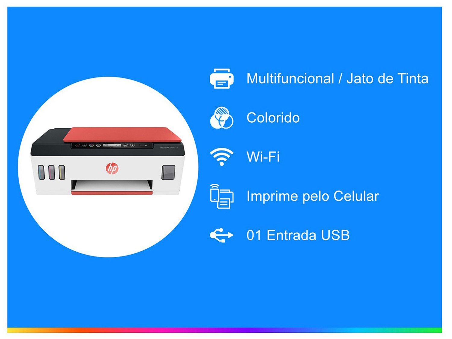 Impressora Multifuncional HP Smart Tank 514 - Tanque de Tinta Colorida Wi-Fi USB - Bivolt - 1