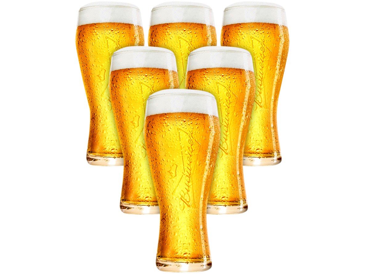 Jogo de Copos de Vidro para Cerveja Transparente - 400ml 6 Peças Ambev Budweiser
