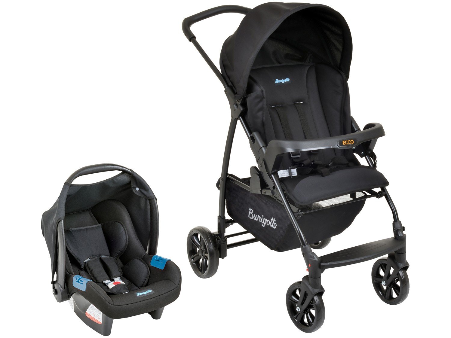 carrinho de bebe burigotto ecco red com bebe conforto touring se