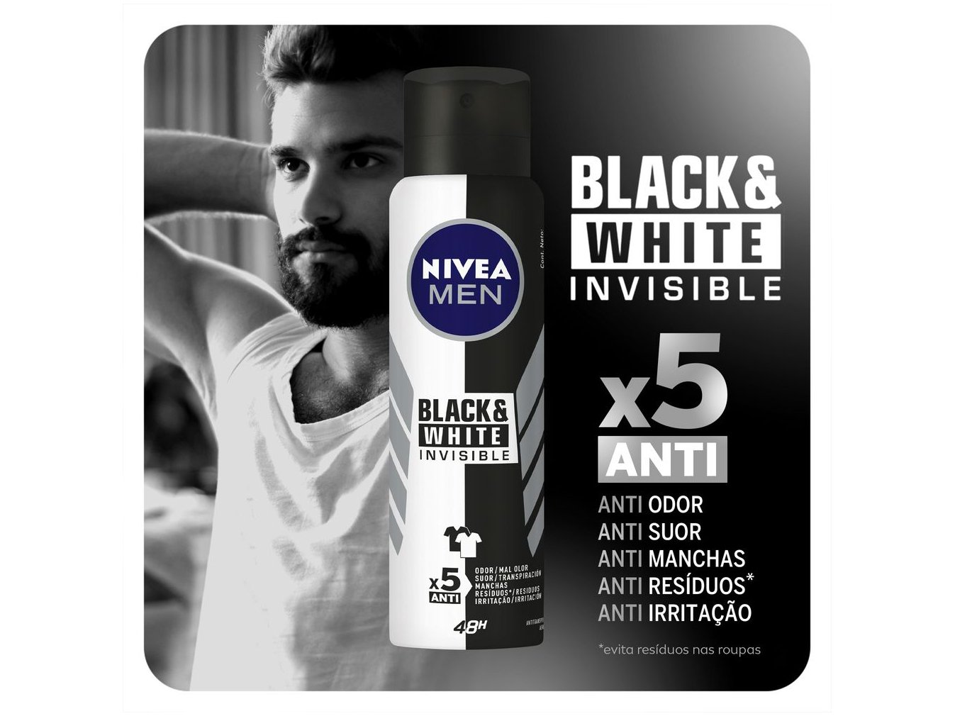 Desodorante Nivea Invisible For Black &amp; White - Aerossol Antitranspirante  Masculino 150ml - Shopping TudoAzul