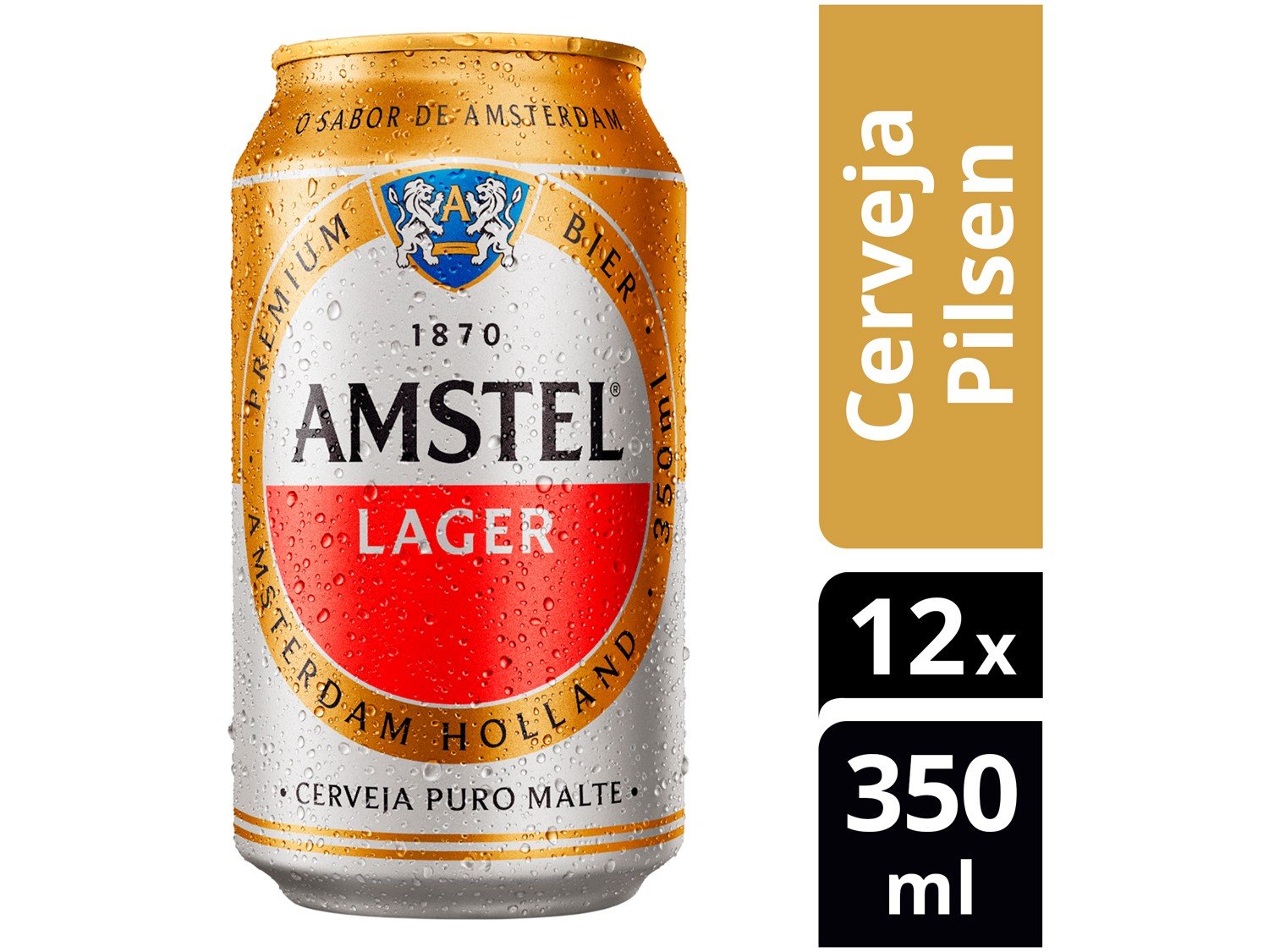 Cerveja Amstel Puro Malte Pilsen - 12 Unidades Lata 350ml - 1