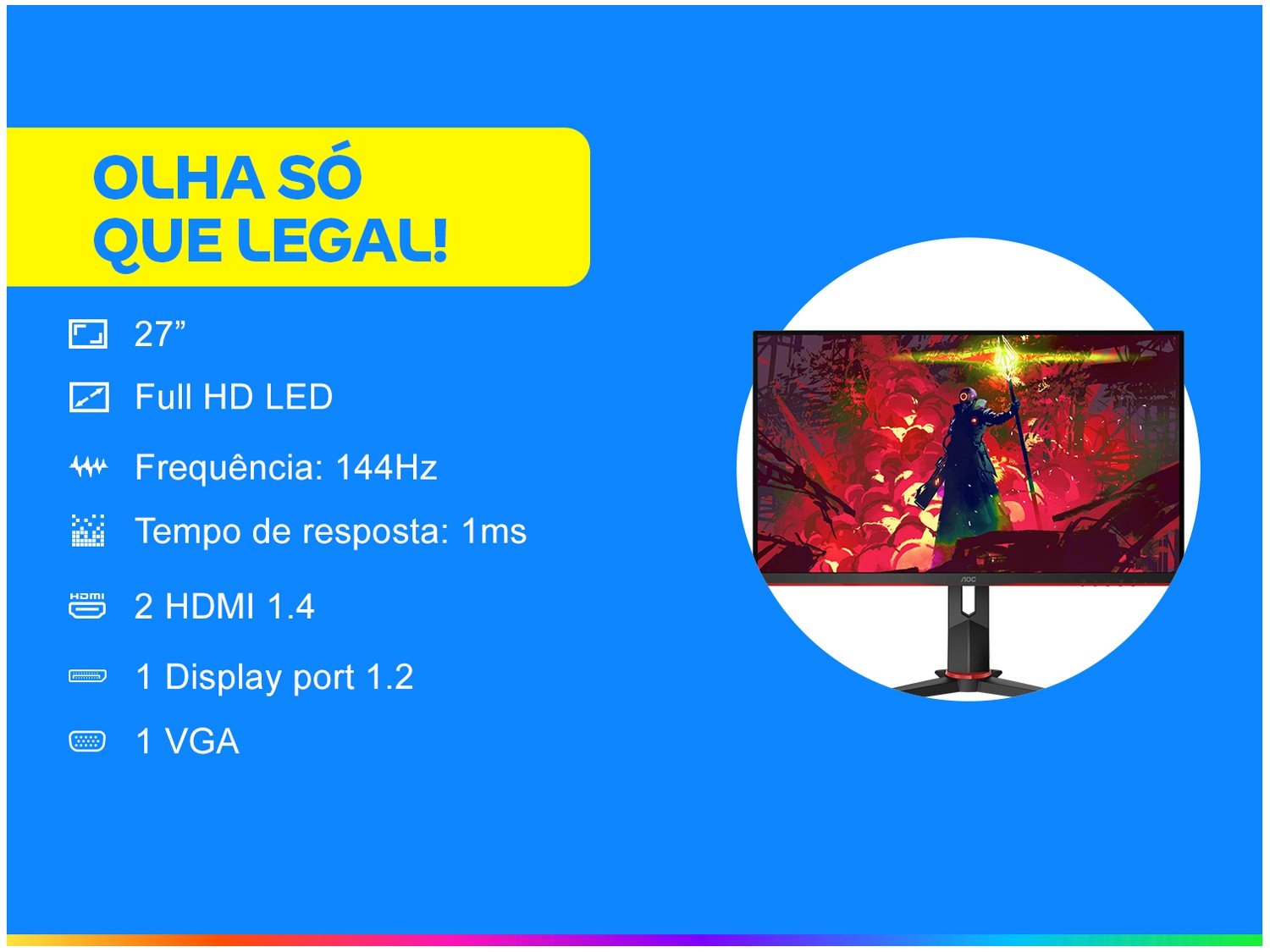 Monitor Gamer AOC G2 Hero 27&quot; LED Widescreen - Full HD HDMI VGA IPS 144Hz 1ms - Bivolt - 1