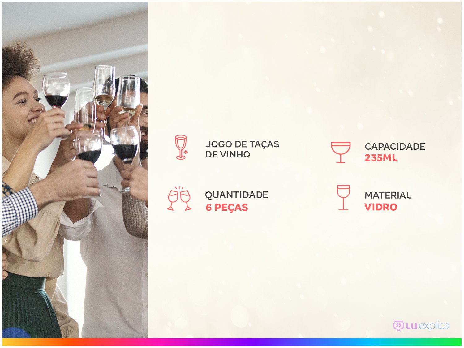 Jogo de Taças para Vinho Vidro 235ml 6 Peças - Bon Gourmet Bico de Jaca - 1