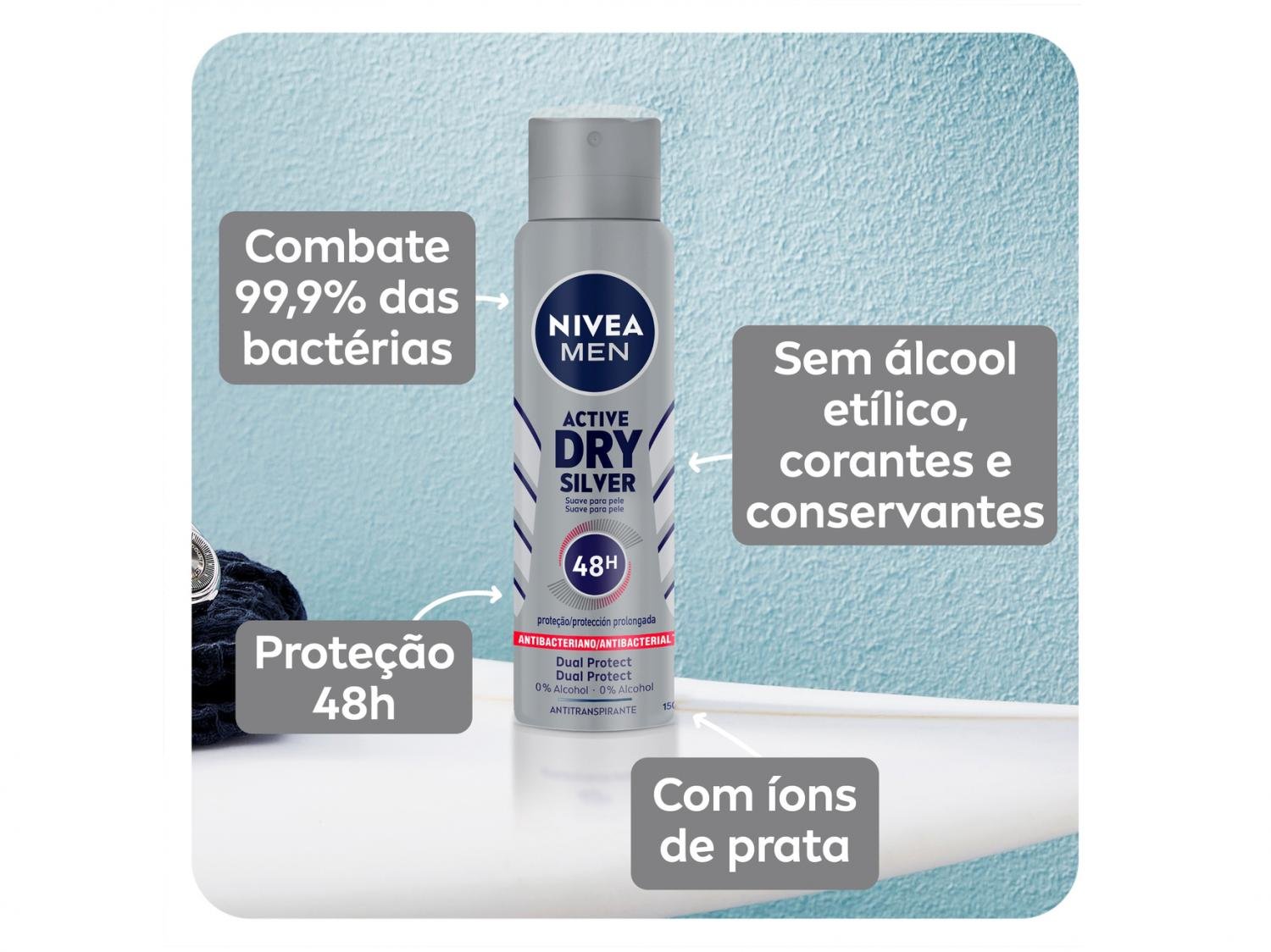 Desodorante Nivea Men Active Dry Silver 48h Aerosol 150mL