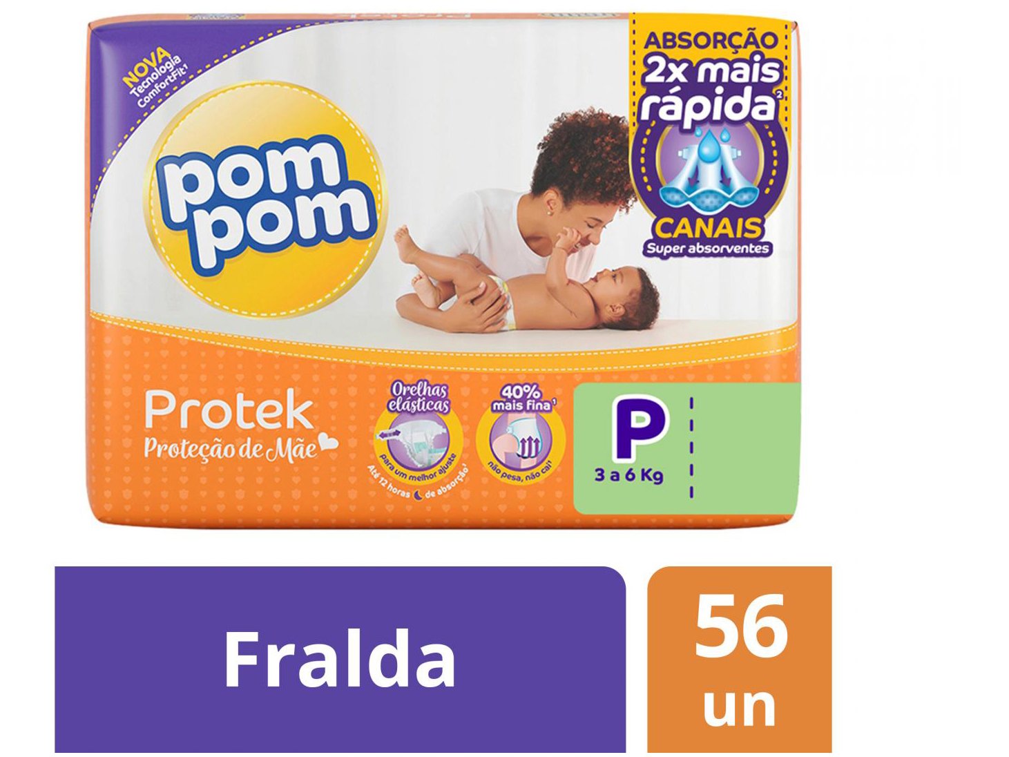 Fralda Pom Pom Protek Proteção de Mãe Mega - P 56 Unidades - 1