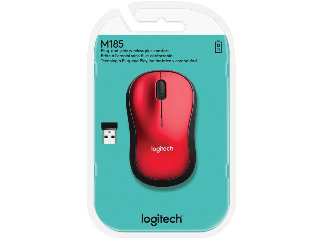 Mouse sem Fio Logitech Óptico 1000DPI 3 Botões - M185 Vermelho - 4