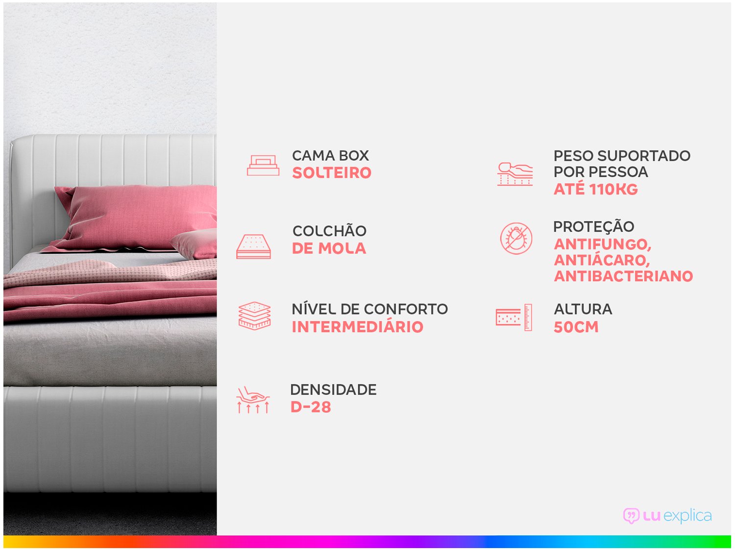 Cama Box Conjugada de Solteiro PROdormir/Probel Comfort com Molas Pocket 50x88x188 cm – Branco/Marrom - 1