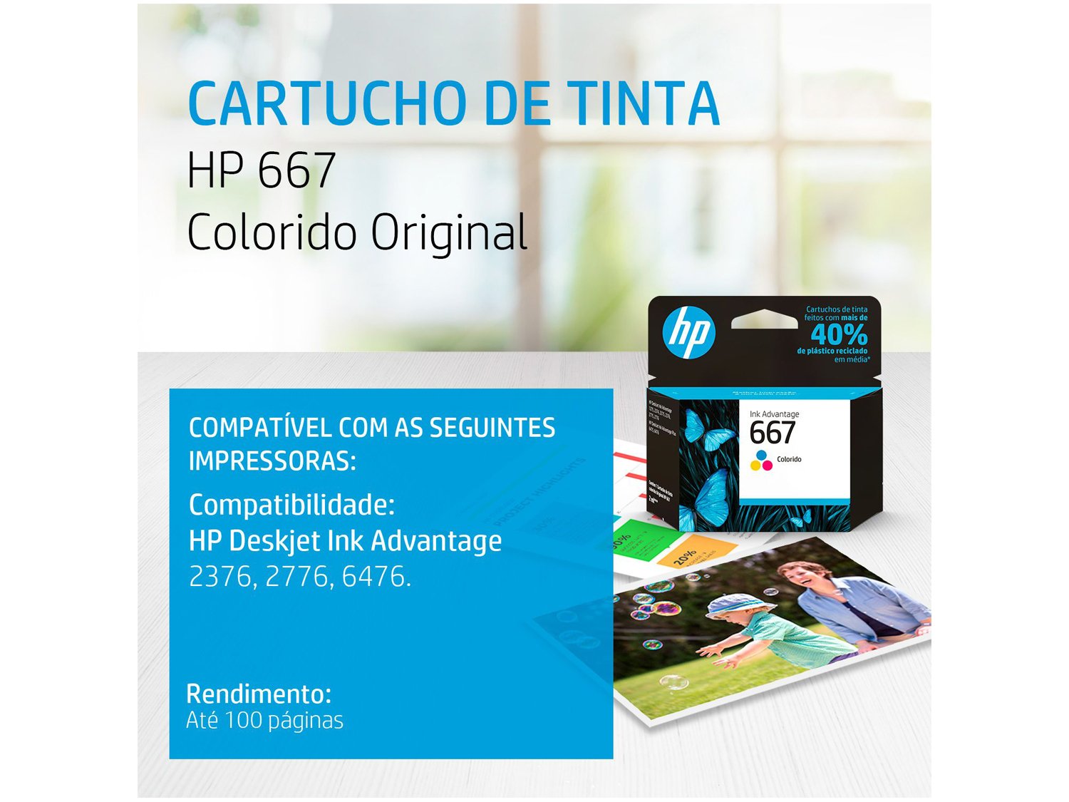 Cartucho de Tinta HP 667 Colorido Original - 1