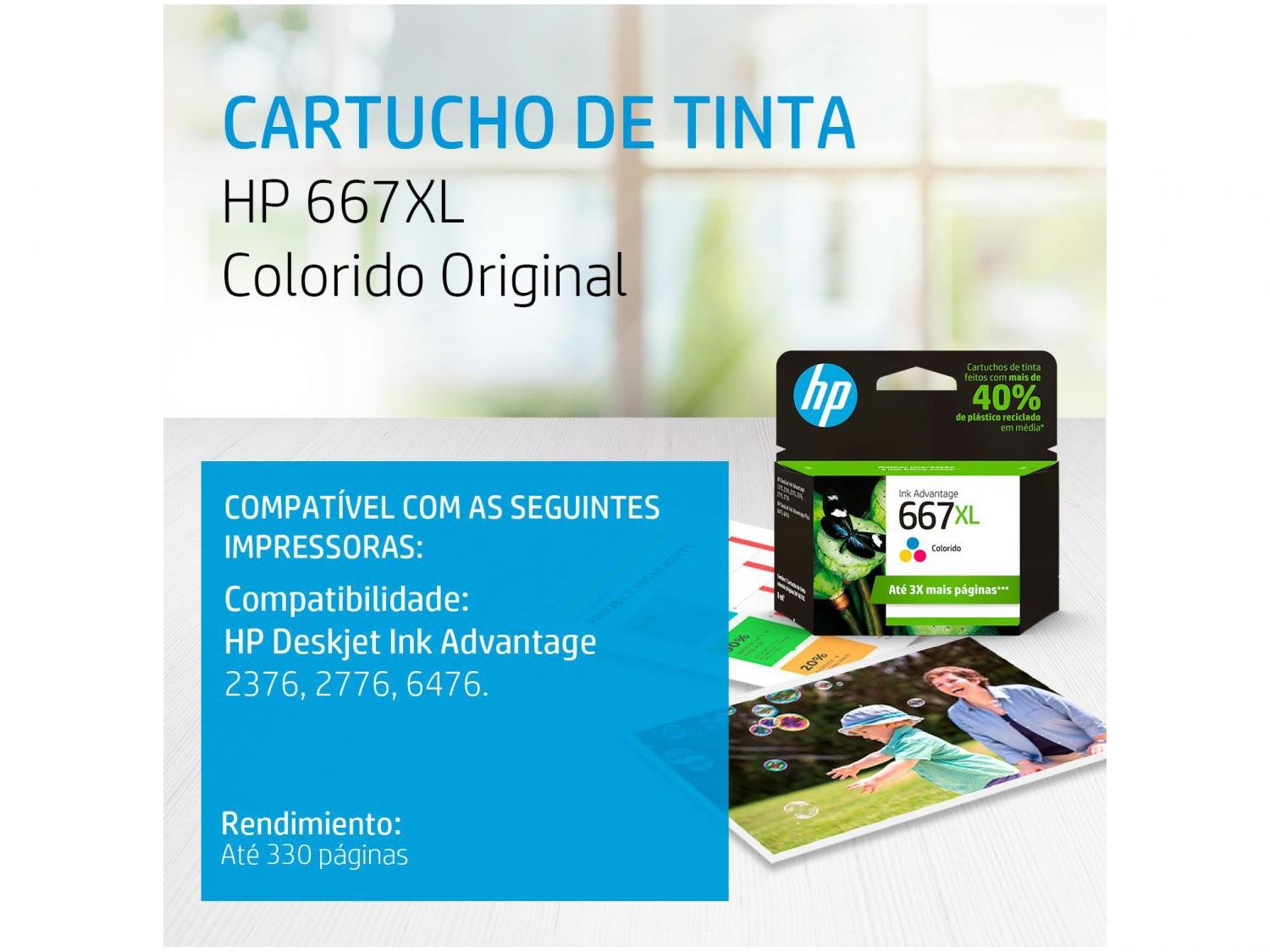Cartucho de Tinta HP 667XL Colorido Original - 1
