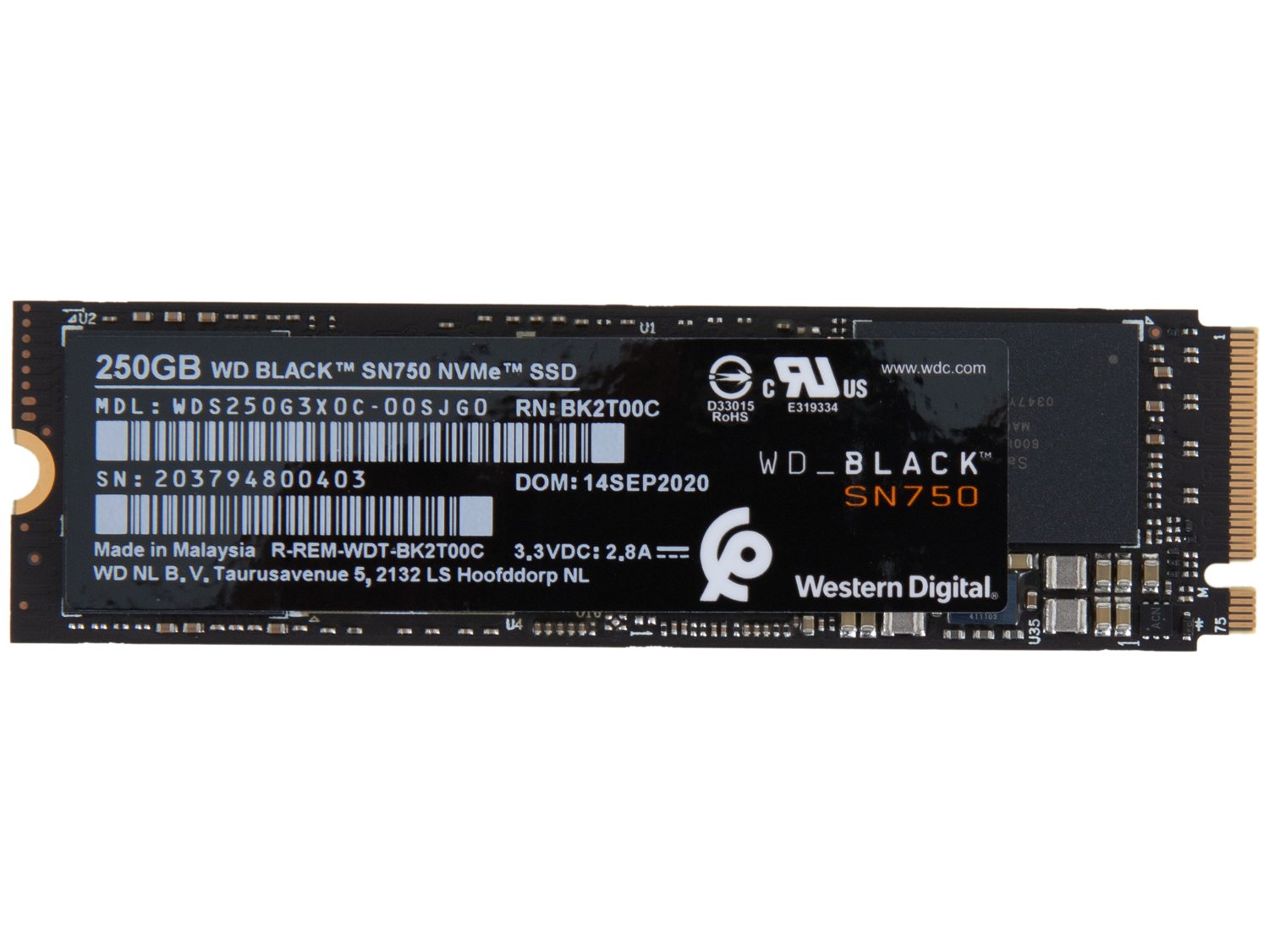 SSD Western Digital Black 250GB NVMe PCIe - M.2 2280 Leitura 3100MB/s e Gravação 1600MB/s