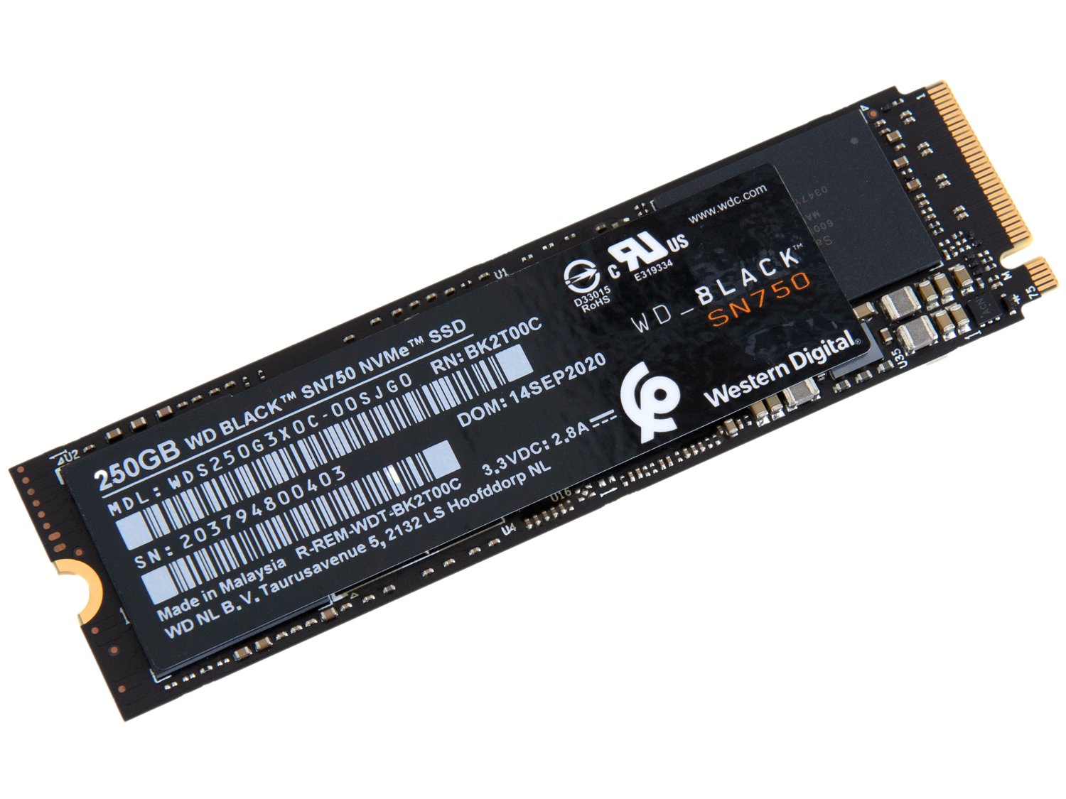SSD Western Digital Black 250GB NVMe PCIe - M.2 2280 Leitura 3100MB/s e Gravação 1600MB/s - 2