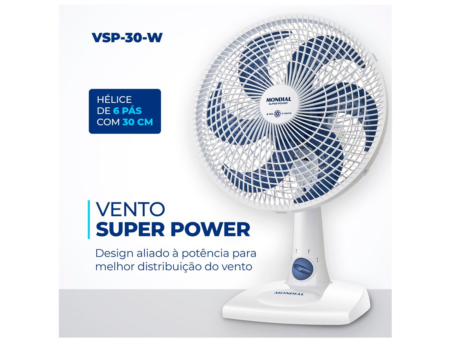 Ventilador de Mesa Mondial Super Power VSP-30-W - 30cm 3 Velocidades - 110 V - 3