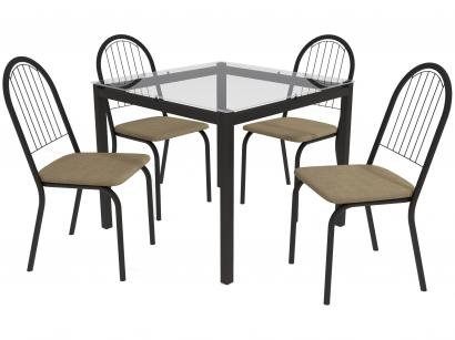 Mesa de Cozinha 4 Cadeiras Quadrada Tampo de Vidro - Crome Florida Kappesberg
