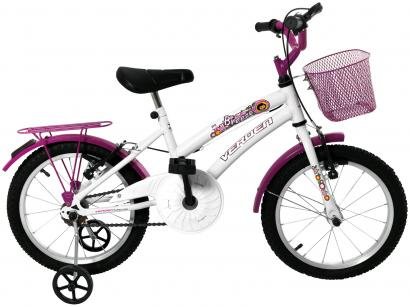 Bicicleta Infantil Aro 16 Verden Breeze - Branco e Pink com Rodinhas com Cesta Freio V-brake