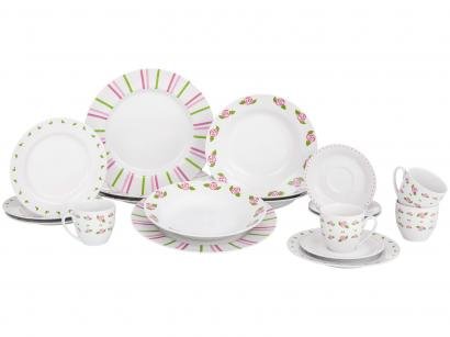 Aparelho de Jantar e Chá 20 Peças Home Gallery - Porcelana Redondo Branco Roses