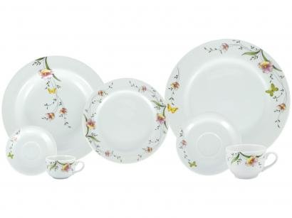 Aparelho de Jantar Chá e Café 42 Peças Porcelana - Schmidt Porcelana Redondo Branco Real Carmem