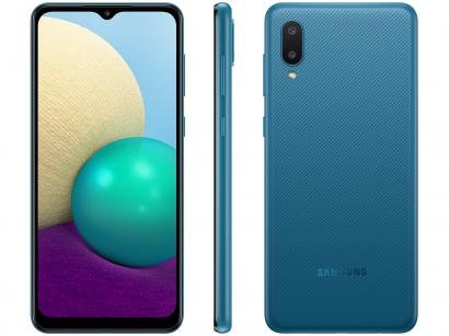 Smartphone Samsung Galaxy A02 32GB Azul 4G - Quad-Core 2GB RAM 6,5" Câm. Dupla + Selfie 5MP