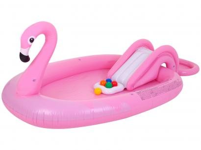 Piscina Infantil Inflável com Escorregador Jilong - 112L Flamingo