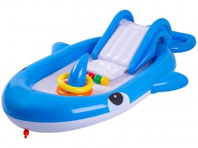 Piscina Infantil Inflável com Escorregador Jilong - 100L Baleia
