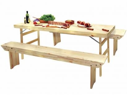 Conjunto de Mesa para Área Externa de Madeira - com 2 Bancos Tramontina In Casa Naturalle