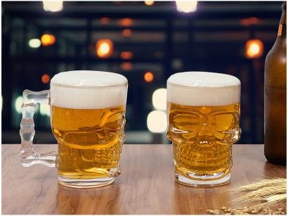 Conjunto de Caneca Vidro para Cerveja 510ml - 2 Peças Lyor Caveira Rock Style