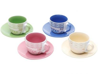 Jogo de Xícara de Chá Porcelana 4 Peças - Bon Gourmet Times