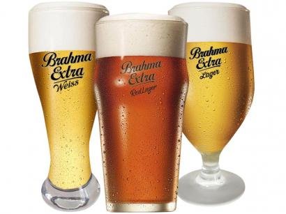 Jogo de Copos de Vidro para Cerveja 3 Peças - Globimport Ambev Brahma Extra