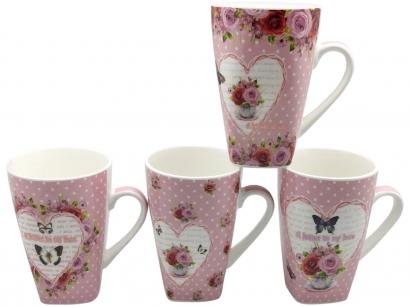 Caneca de Porcelana de Café 400ml Bella Tavola - Love 4 Peças