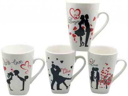 Caneca de Porcelana de Café 400ml Bella Tavola - Apaixonado 4 Peças