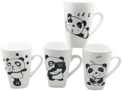 Caneca de Porcelana de Café 400ml Bella Tavola - Panda 4 Peças