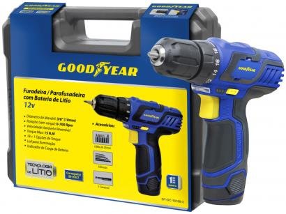 Parafusadeira Elétrica Goodyear GYDC191003 - a Bateria 12V Mandril 3/8" com Maleta