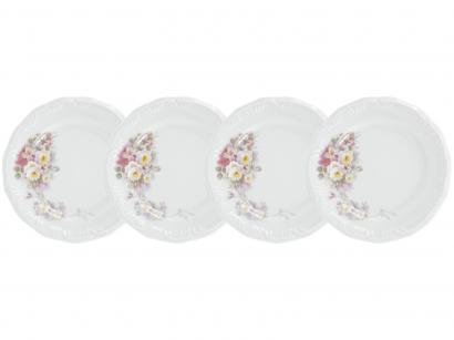 Jogo de Pratos Redondo de Porcelana Branco Raso - de Sobremesa Schmidt 78540191140030 4 Peças