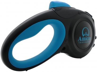 Guia Retrátil para Cachorro 5m Preta e Azul - Amicus Star Flex