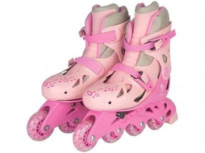 Patins in Line Infantil Fênix AD RS_34 A 37 Rosa - com Acessórios