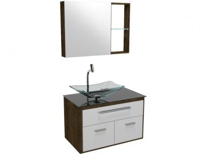 Gabinete para Banheiro de Vidro com Cuba e Espelho - 1 Porta 2 Gavetas VB Cristais VB5047VDPR