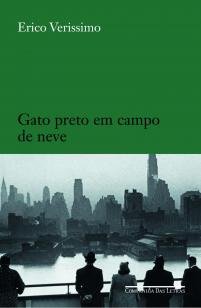Gato preto em campo de neve