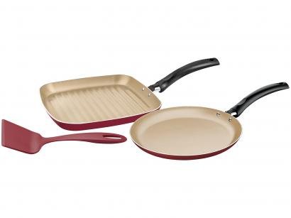 Conjunto de Frigideiras Antiaderente de Alumínio - Turim 20298739 Vermelho 3 Peças